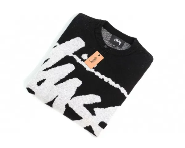 Stussy Oversized Logo Knit Sweater Black - 3
