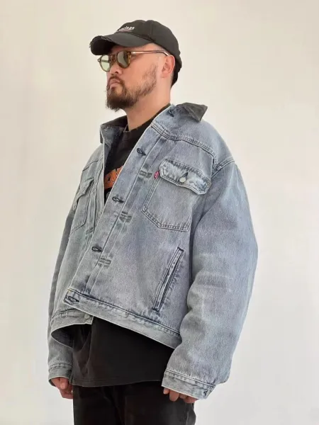 Stussy x Levi's Striped Wool Varsity Jacket Black / Gray Outerwear - 6