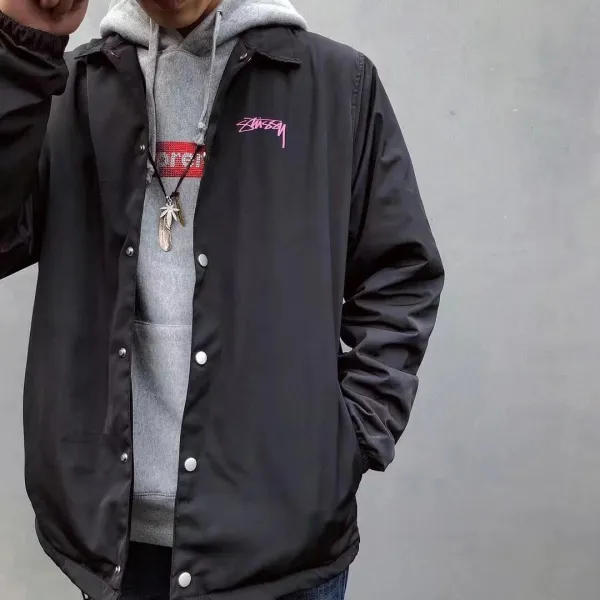 Stussy Script Logo Coach Jacket Forest Green Outerwear - 4