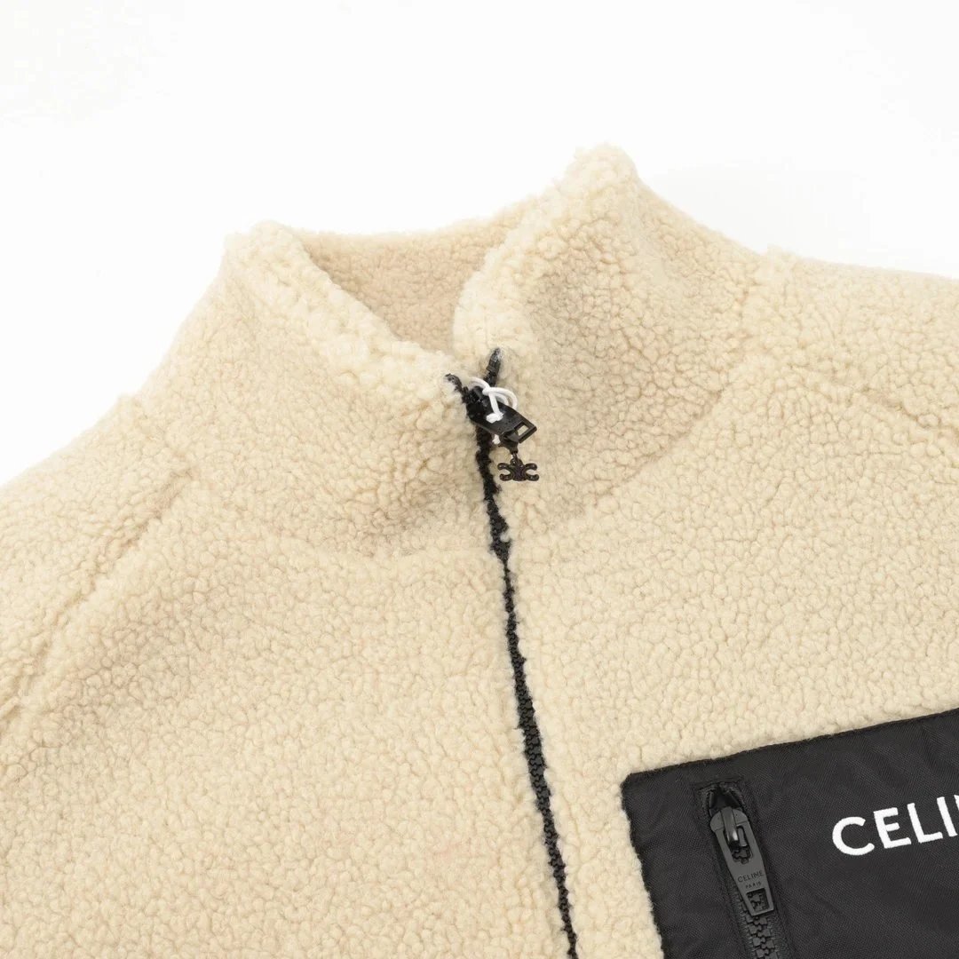Pocket Embroidered Letter Lamb Wool Jacket photo 6