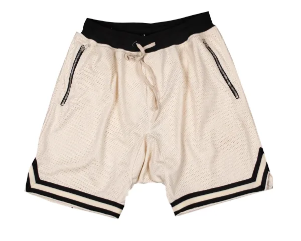 Design Mesh Basketball Shorts Black with Cream Trim - 4