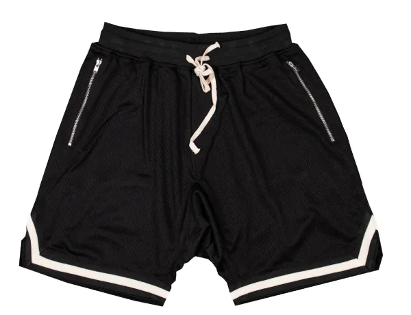Design Mesh Basketball Shorts Black with Cream Trim - 6