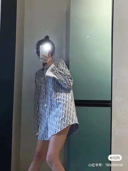 Dior Oblique Print Oversized Shirt Dress White / Gray - 2