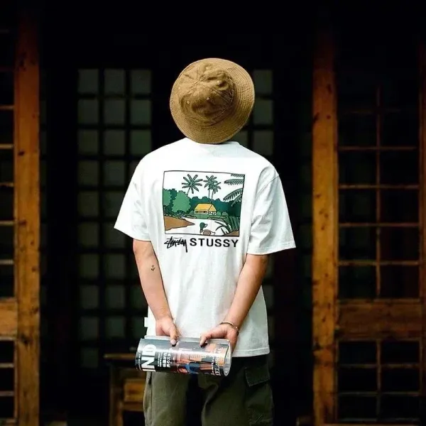 Stussy Tropical Scene Graphic T-Shirt Gray - 7