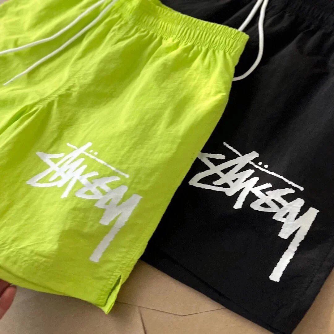 Stussy Logo Shorts Black and Neon Yellow - 9
