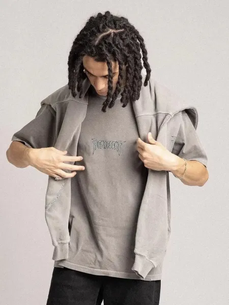 Design Acid Wash Gray Graphic T-Shirt - 10