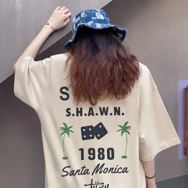 Stussy S.H.A.W.N. 1980 Santa Monica Oversized T-Shirt Beige - 1