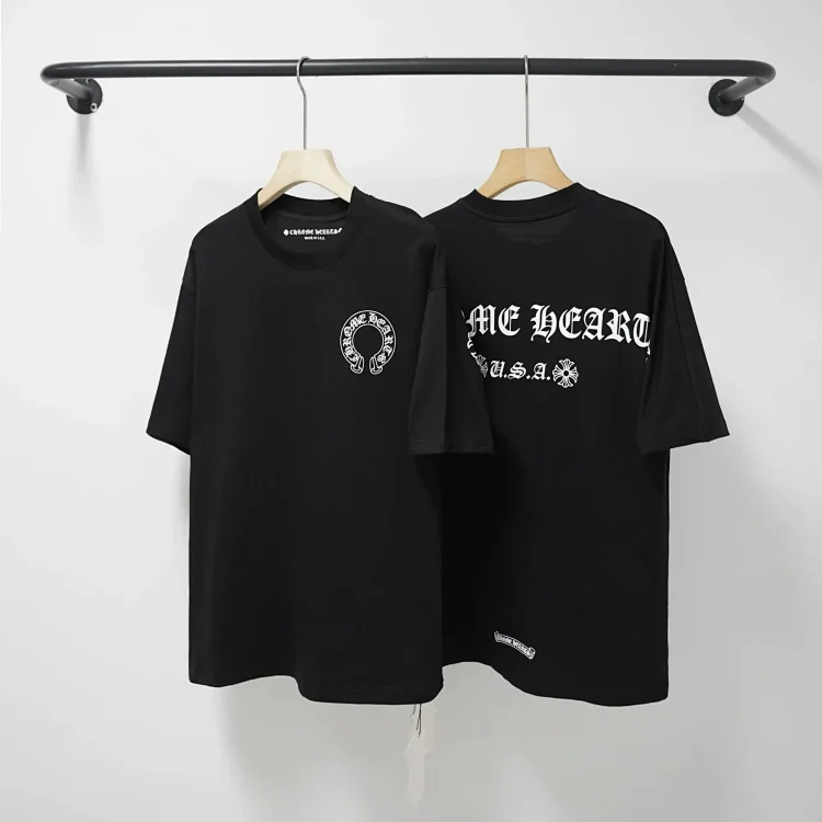 CH cross print round neck cotton mens trendy T-shirt(pic8) CH cross print round neck cotton men's trendy T-shirt