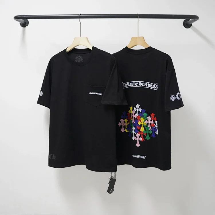 CH cross print round neck cotton mens trendy T-shirt(pic40) CH cross print round neck cotton men's trendy T-shirt