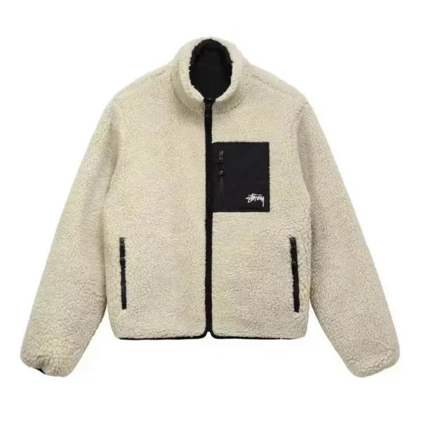 Design 8-Ball Sherpa Jacket Beige and Black Outerwear - 9