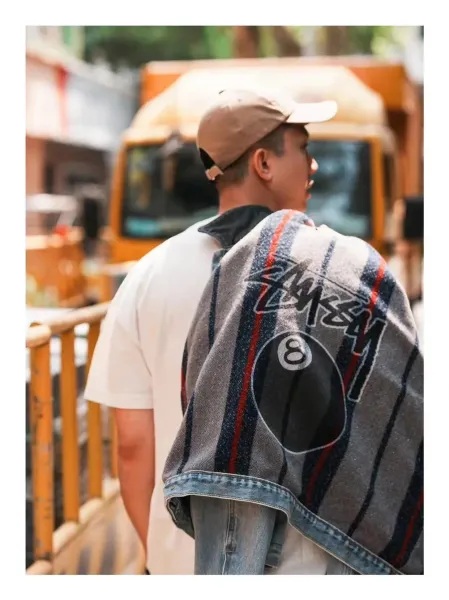 Stussy x Levi's Striped Wool Varsity Jacket Black / Gray Outerwear - 3