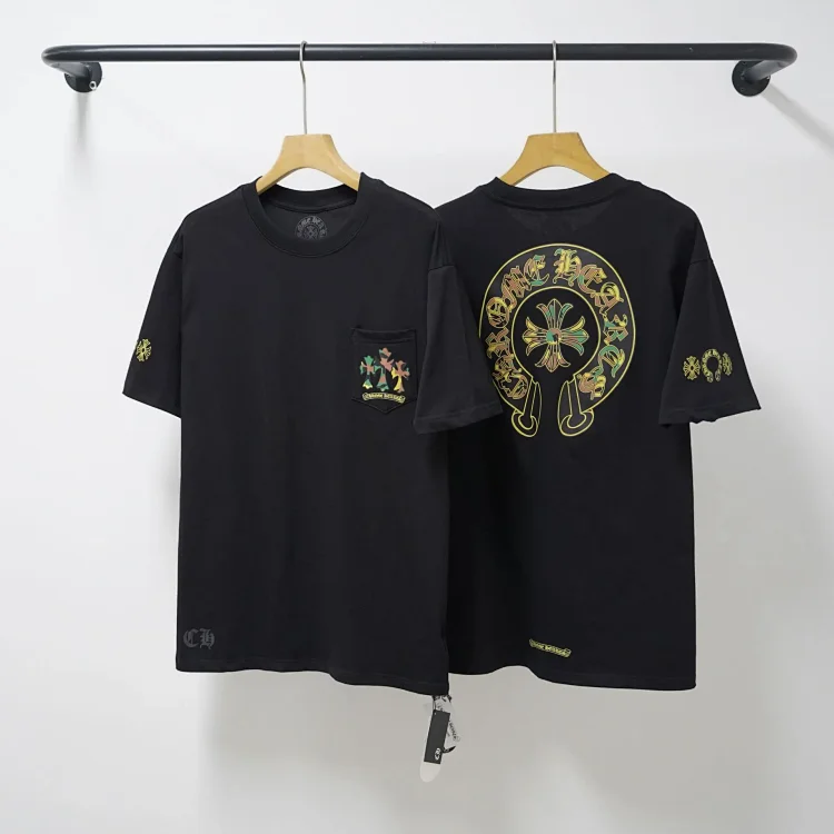 CH cross print round neck cotton mens trendy T-shirt(pic27) CH cross print round neck cotton men's trendy T-shirt