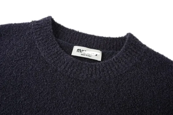 Miu Miu Embroidered Teddy Round-Neck Sweater Navy - 7