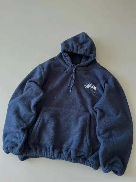 Stussy Fleece Hoodie White Navy Black - 4