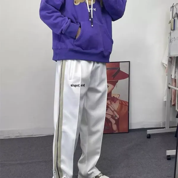 Palm Angels Track Pants White with Beige Stripe and Logo Embroidery Sweatpants - 1