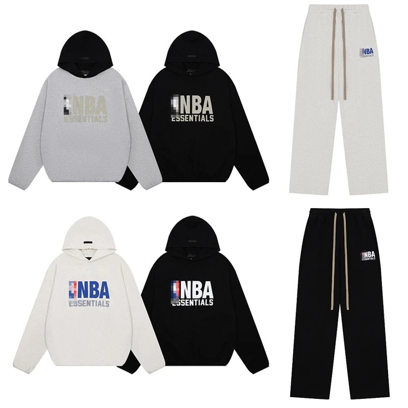 Co-branded Team Logo 3D Silicone Print, Fleece-Lined, Loose-Fit Hooded Sweatshirt and Pants Set