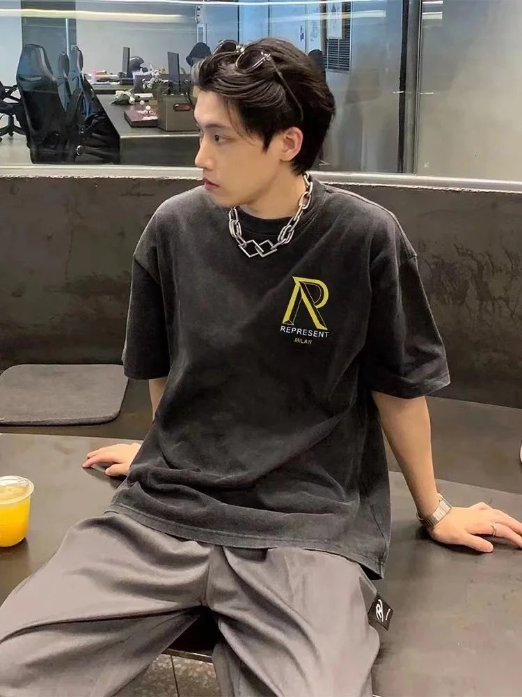 Represent Milan Oversized Washed Black T-Shirt - 10