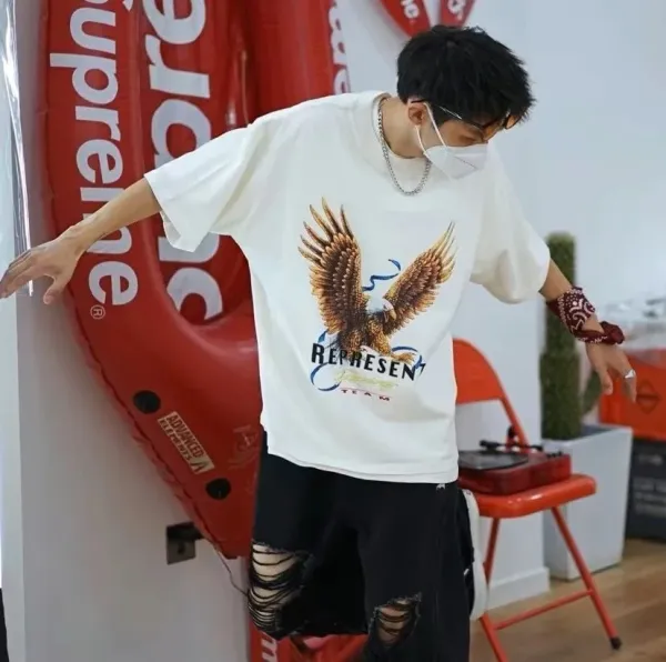 Represent Eagle Print Oversized T-Shirt Beige - 10