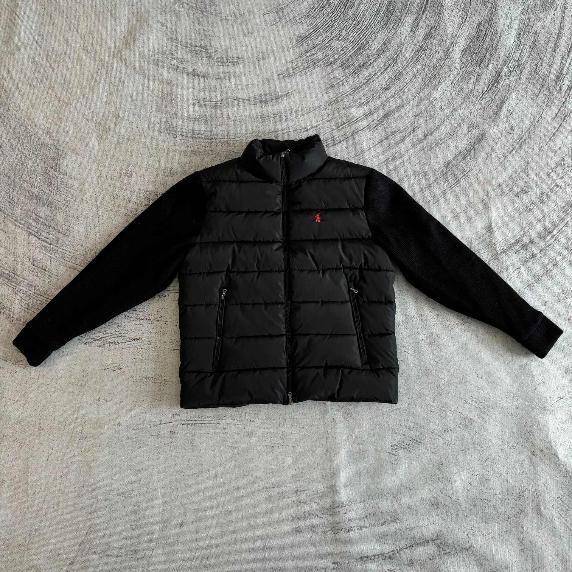 Quilted Puffer Jacket with Knit Sleeves photo 2