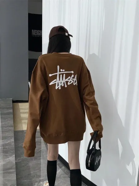 Stussy Classic Logo Oversized Sweatshirt Brown Hoodie - 3
