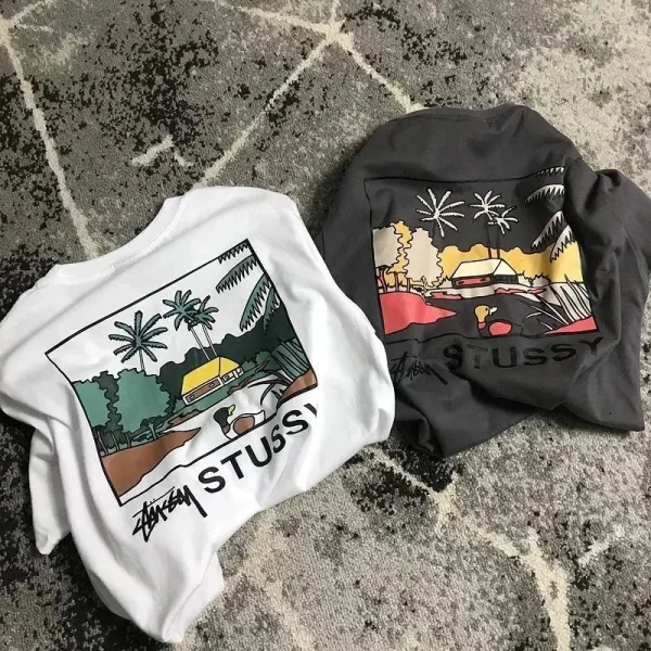 Stussy Tropical Scene Graphic T-Shirt Gray - 10