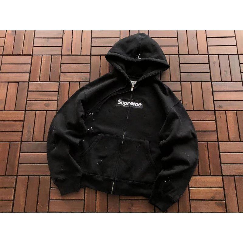 Splatter Print Embroidery Zip Hoodie photo 2