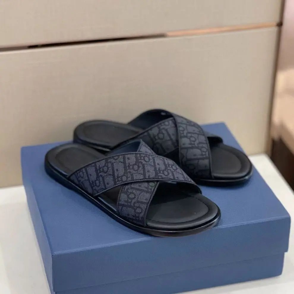 Dior Oblique Cross-Strap Slide Sandals Black - 5