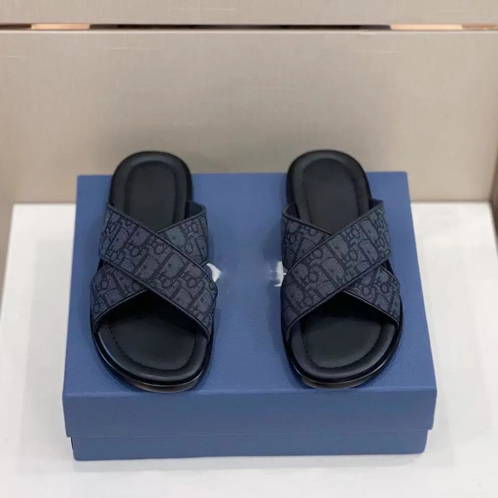 Dior Oblique Cross-Strap Slide Sandals Black - 4