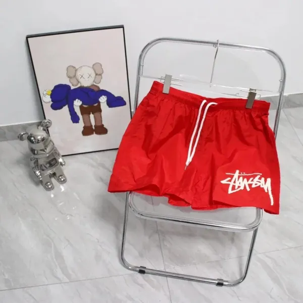 Stussy Logo Print Nylon Shorts Red - 1