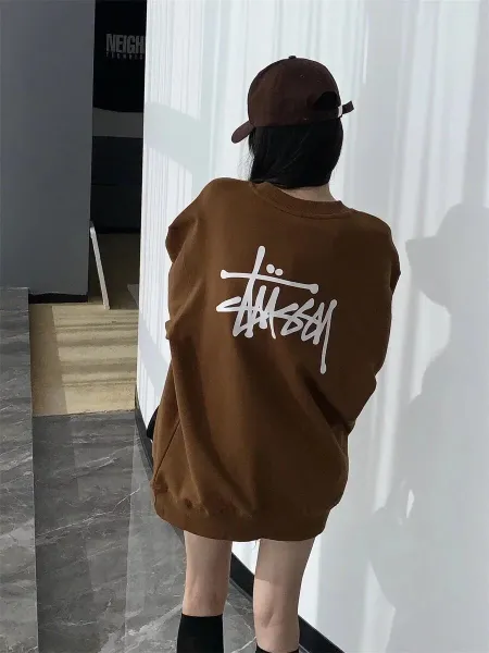 Stussy Classic Logo Oversized Sweatshirt Brown Hoodie - 1