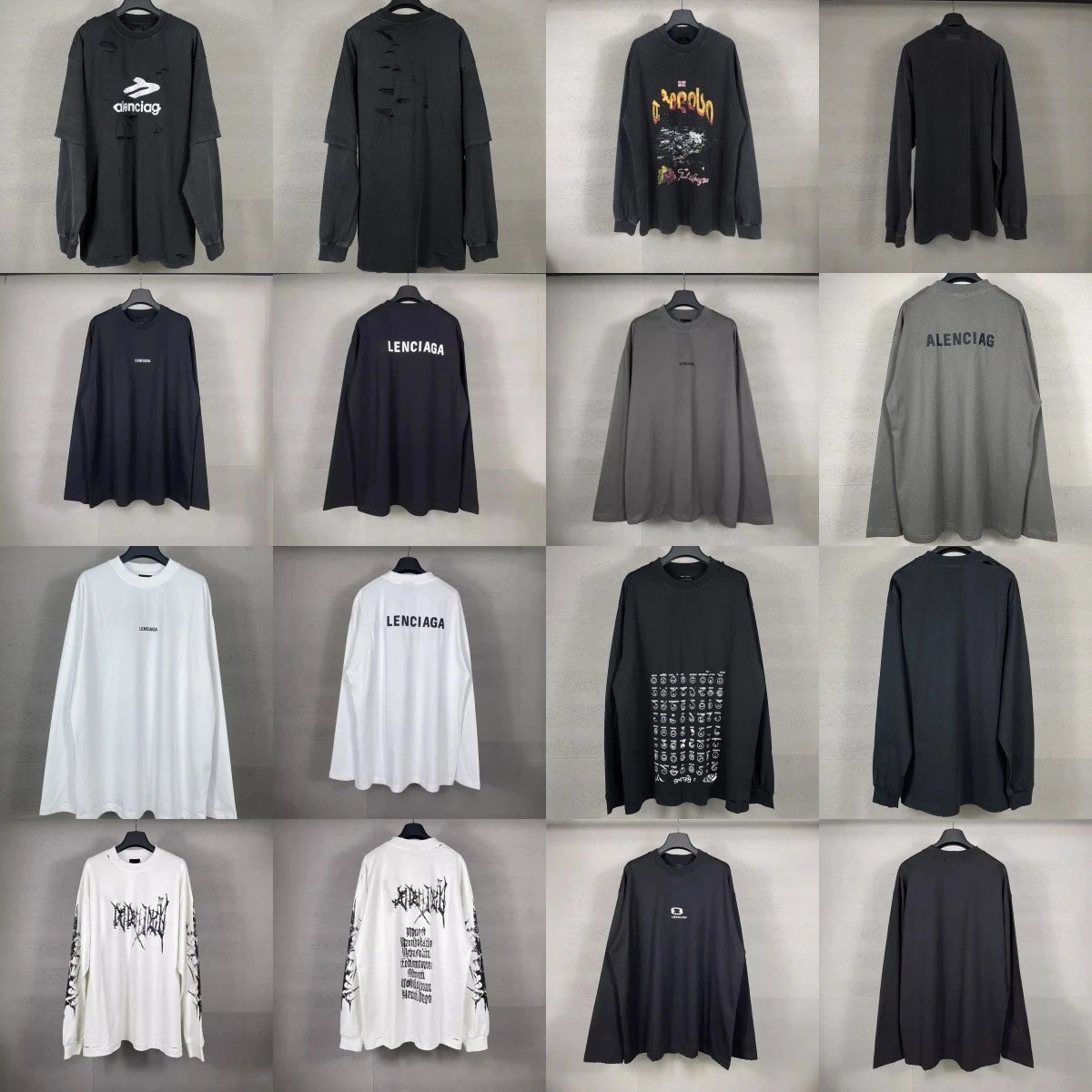 Balenciaga 01 White Blue Purple Black Tie-Dye Long Sleeve Graphic T-Shirt
