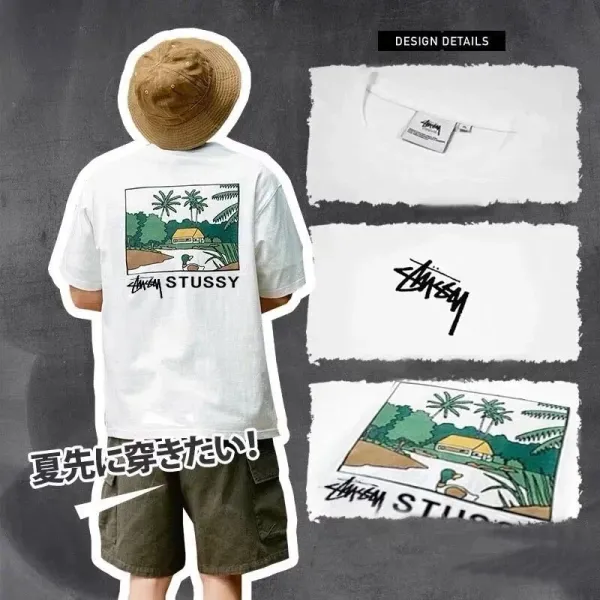 Stussy Tropical Scene Graphic T-Shirt Gray - 8