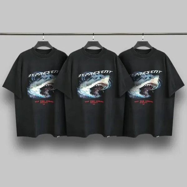 Represent Shark Graphic Oversized T-Shirt Beige - 8