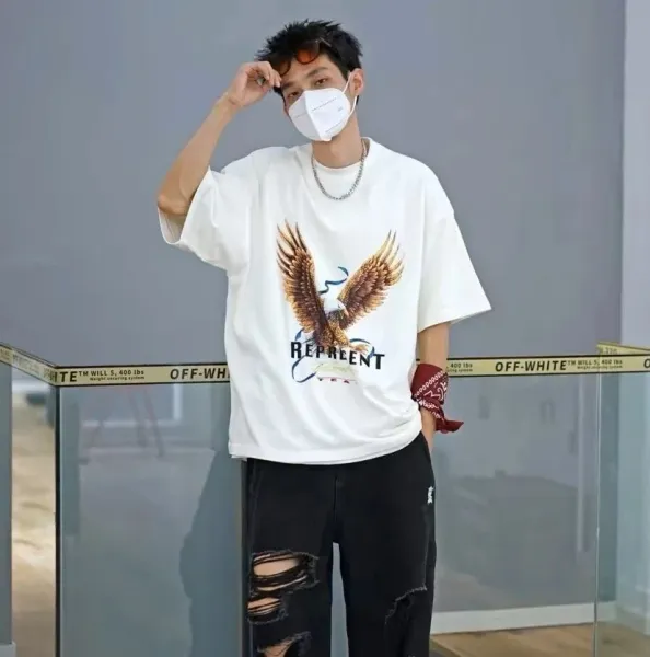 Represent Eagle Print Oversized T-Shirt Beige - 9