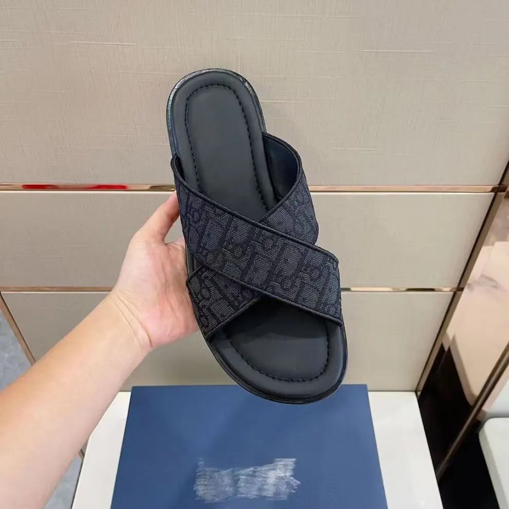 Dior Oblique Cross-Strap Slide Sandals Black - 3