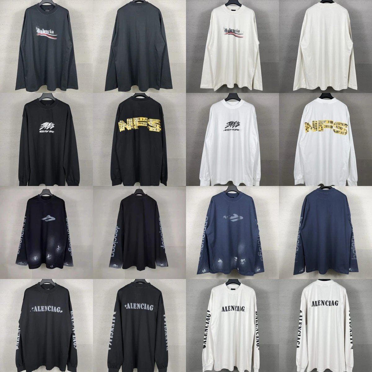 Balenciaga 01 White Blue Purple Black Tie-Dye Long Sleeve Graphic T-Shirt
