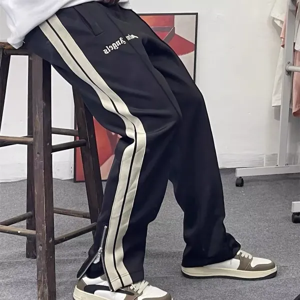 Palm Angels Track Pants Black Beige Stripe Sweatpants - 1