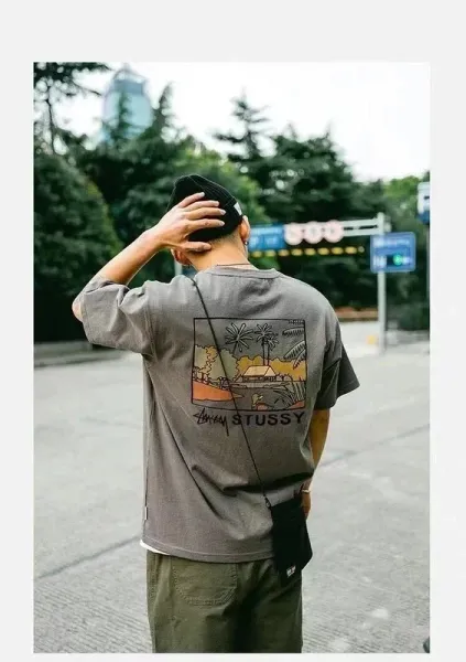 Stussy Tropical Scene Graphic T-Shirt Gray - 4