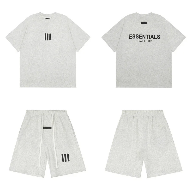Front and back letter flocking summer trendy casual men's and women's short-sleeved shorts suit