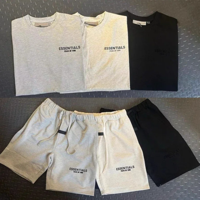 Front and back letter flocking summer trendy casual men's and women's short-sleeved shorts suit