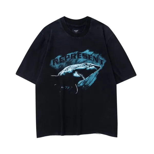 Represent Shark Graphic Washed Black T-Shirt - 1