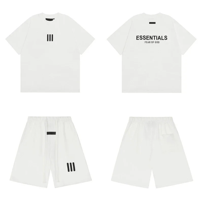 Front and back letter flocking summer trendy casual men's and women's short-sleeved shorts suit