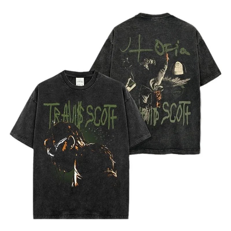 Travis Scott Black Acid Wash Graphic T-Shirt