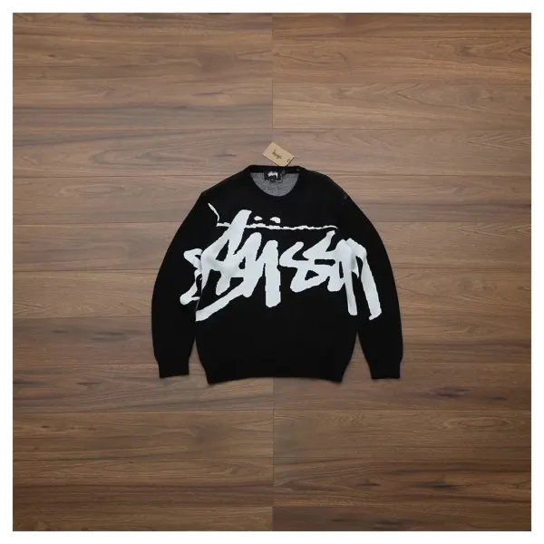 Stussy Script Logo Knit Sweater Black - 1