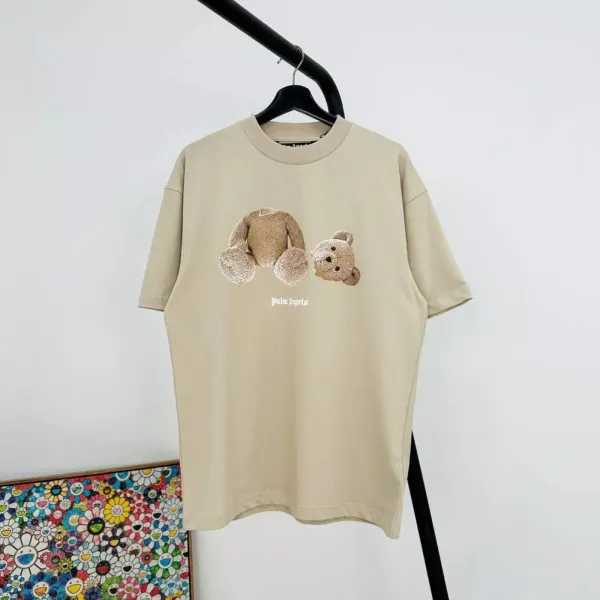 Palm Angels Teddy Bear Embroidered Beige T-Shirt - 1
