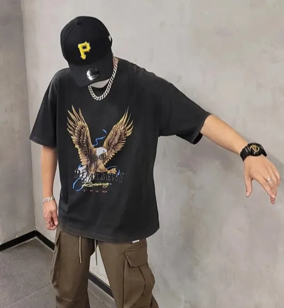 Represent Eagle Print Oversized T-Shirt Beige - 6