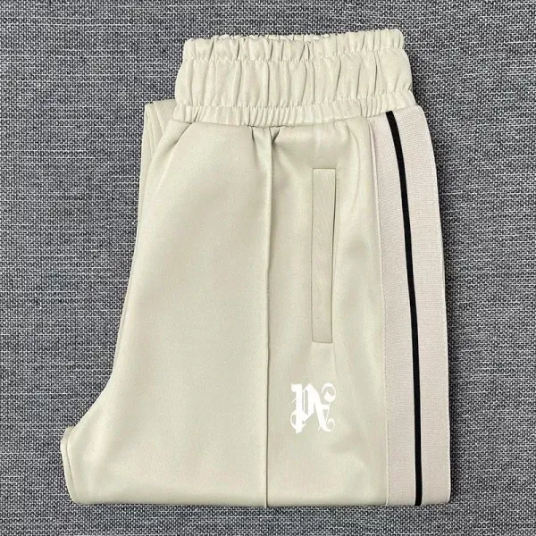 Design Track Pants Beige with Black Stripe and Monogram Logo Sweatpants - 1