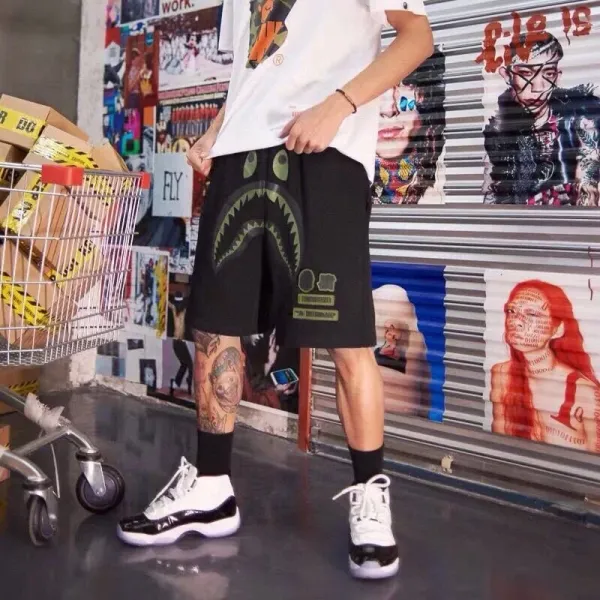 A Bathing Ape Shark Shorts Black Green Multicolor Shorts - 1