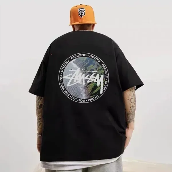 Stussy Mountain Circle Graphic Black Oversized T-Shirt - 1