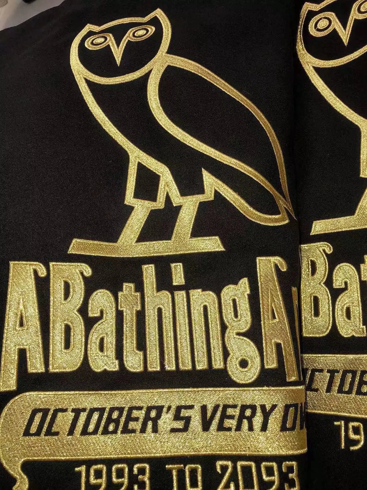 A Bathing Ape Owl Varsity Jacket Black and Beige Outerwear - 7
